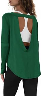 Tankaneo Women Workout Shirts Open Back Casual Long Sleeve Boat Neck Athletic Gym Yoga Shirts with Thumb Holes