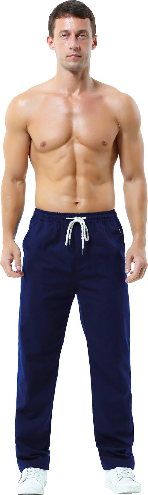 HOEREV Men's Casual Linen Trousers