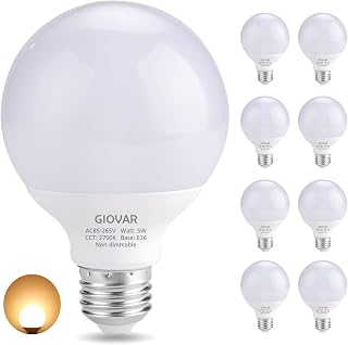 8-Pack G25 LED Vanity Light Bulbs 120V 40 Watt Equivalent, E26 Base, 2700K Warm White LED Globe Light Bulbs for Bathroom Mirror, Non-Dimmable