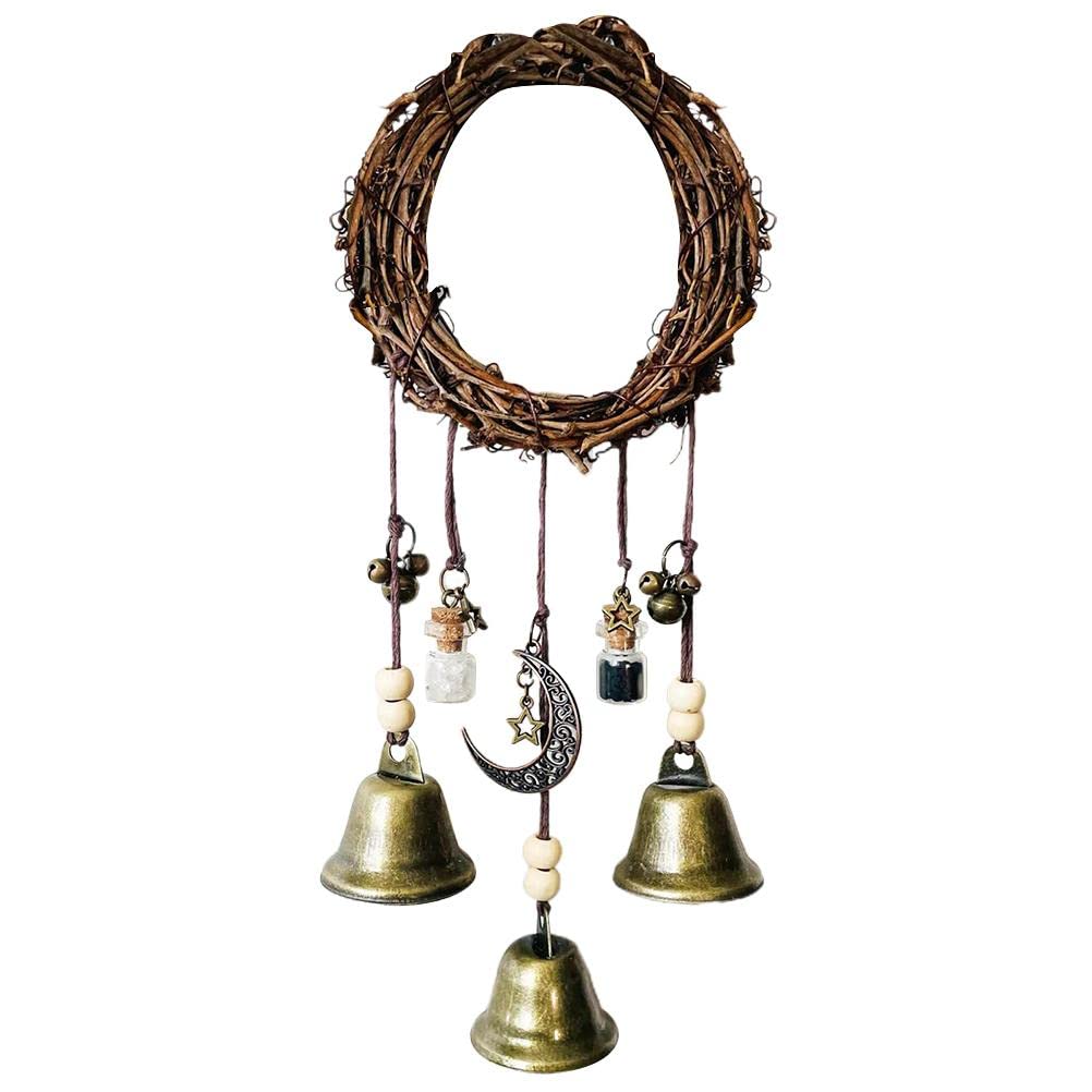 Yuandan Handmade Rattan Witch Bells Wreath Door Hangers for Home Decoration