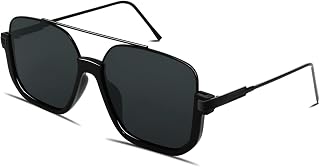 GUVIVI Square Oversized Aviator Sunglasses for Women Men 70s Semi-Frame
