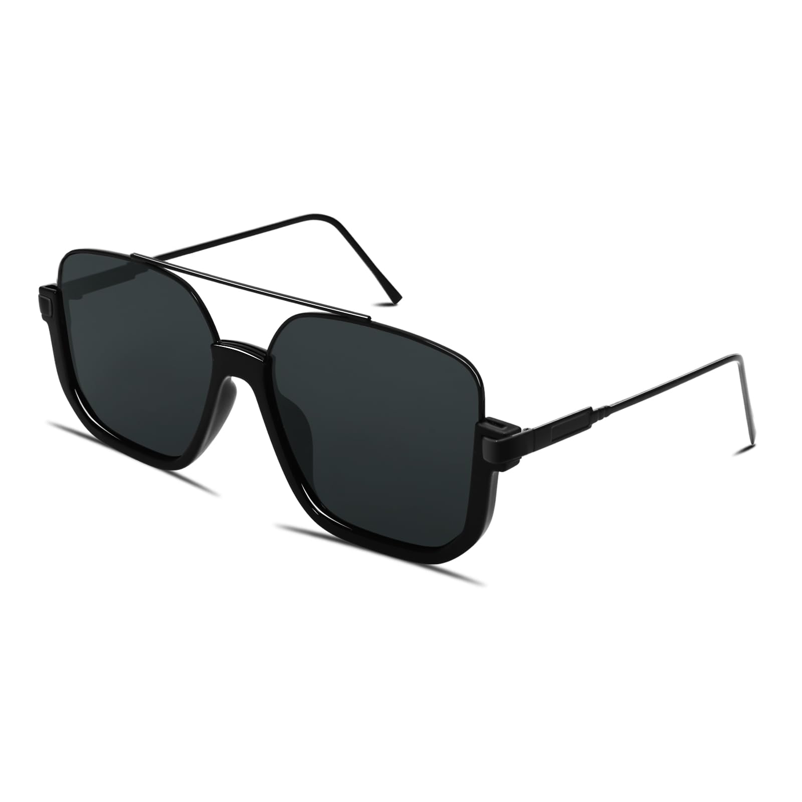 GUVIVI Square Oversized Aviator Sunglasses for Women Men 70s Semi-Frame