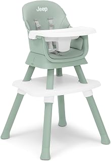 Jeep Milestone 6-in-1 High Chair by Delta Children - High Chair Converts to Stool, Booster Seat, Toddler Chair, Activity Table and Desk and Chair, Sage Green