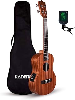 Kadence UKCE03C Concert 24" Electro Acoustic Ukulele | Mahogany Wood | Built-in 2-Band EQ Preamp | Comes with Bag | Includes Learning Course | Brown