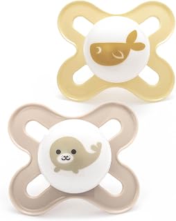 MAM Original Start Dummies, 0-2M, 2 Pack, Orthodontic Design, Cream/Yellow | Comes in Dummy Steriliser Case, Sustainable Materials, Baby Accessories for Newborn, Designs Vary