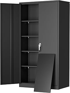 Greenvelly 72" H Metal Storage Cabinet, 36" W x 18" D Black Locking Metal Garage Storage Cabinet with Doors and 4 Adjustable Shelves, Lockable Steel Cabinets for Home Office, Garage, Shop, School