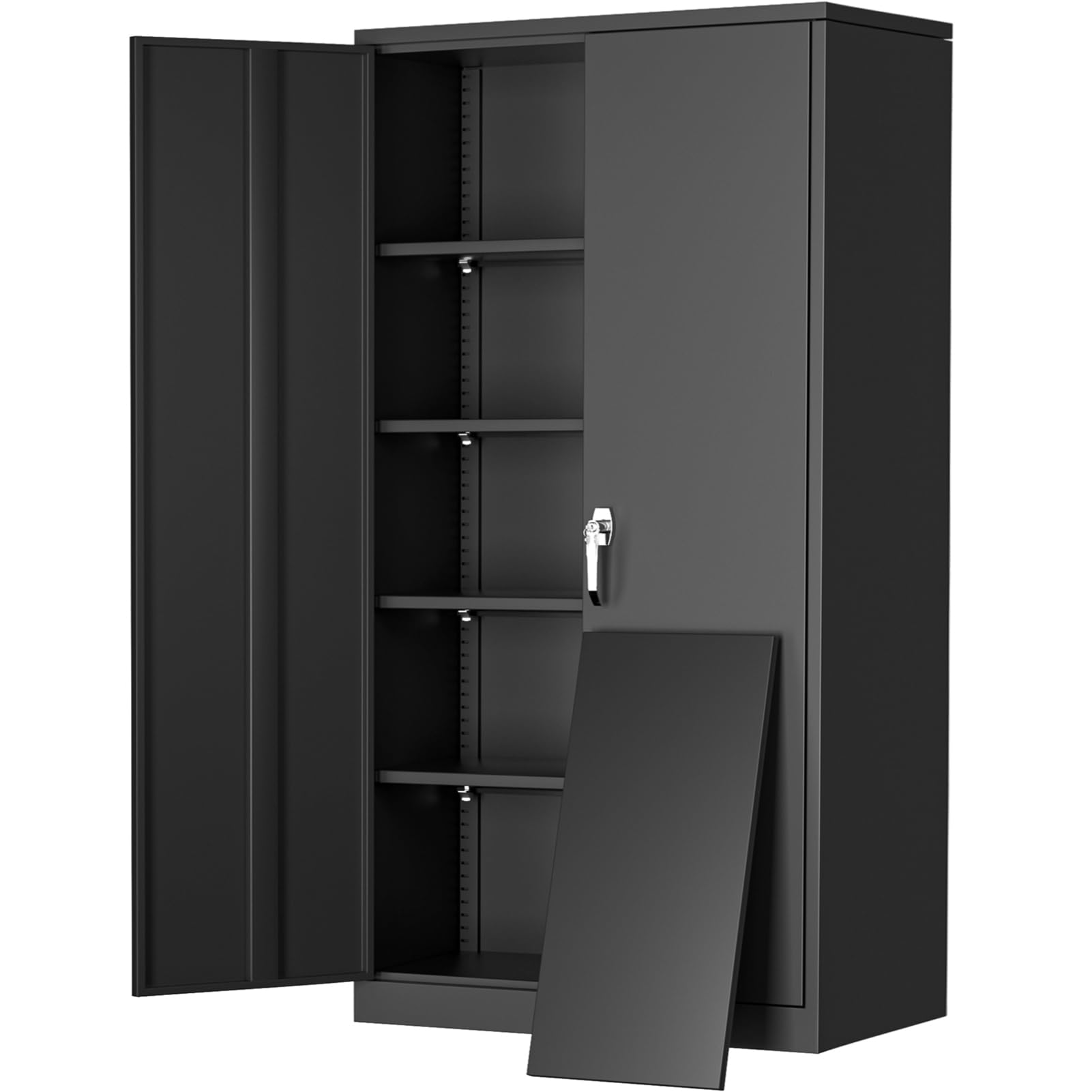 Greenvelly 72" H Metal Storage Cabinet, 36" W x 18" D Black Locking Metal Garage
