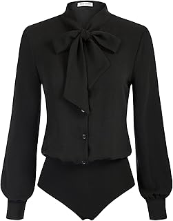 Kate Kasin Blusa de manga larga con botones para mujer, Negro, XX-Large