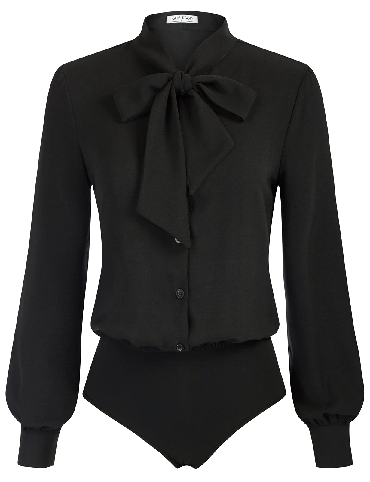 Kate Kasin Blusa de manga larga con botones para mujer, Negro, XX-Large