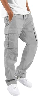 Hungson Mens Casual Hiking Jogging Athletic Cotton Cargo Pants Loose Straight Trousers