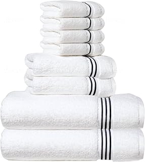 8-Piece Premium Towel Set, 2 Bath Towels, 2 Hand Towels, and 4 Wash Cloths, 100% Ring Spun Cotton Highly Absorbent Towels for Bathroom, Gym, Hotel, and Spa