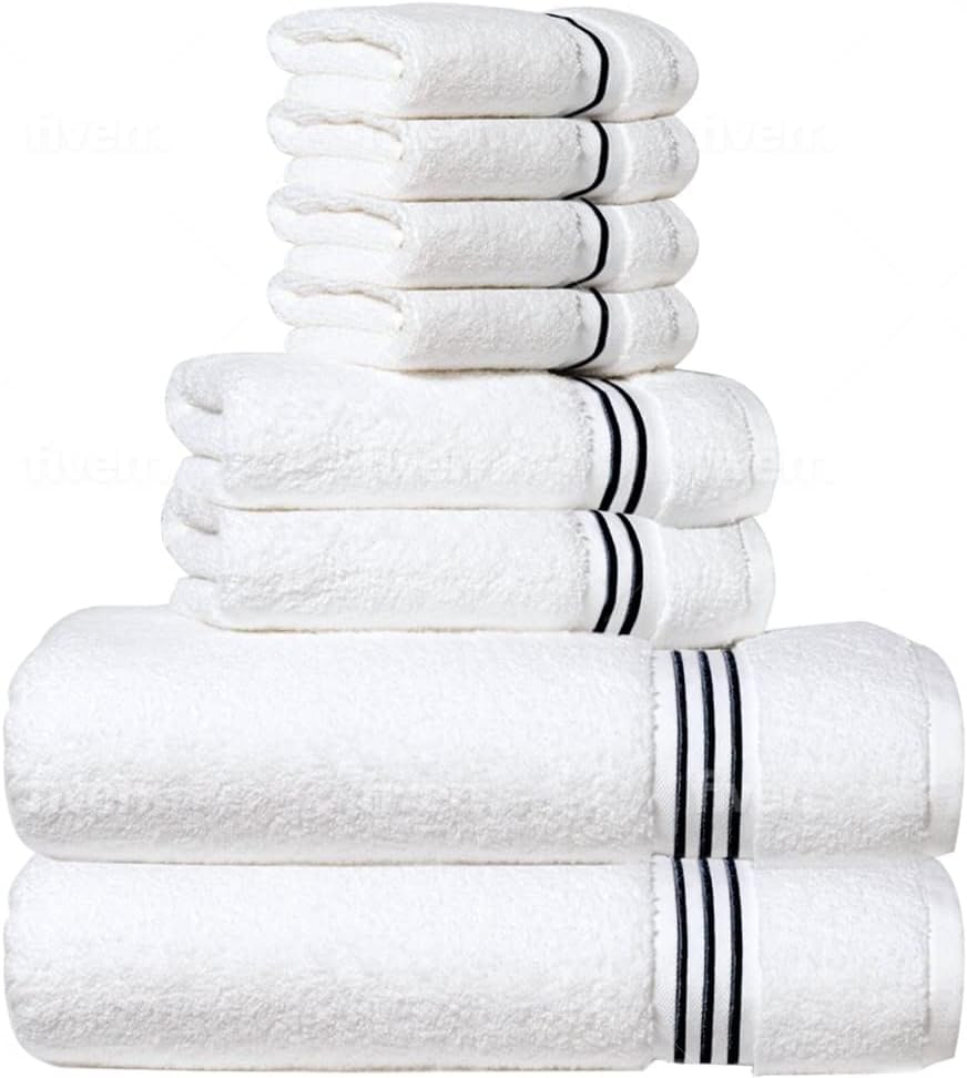 8-Piece Premium Towel Set, 2 Bath Towels, 2 Hand Towels, and 4 Wash Cloths, 100%