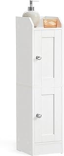 VASAGLE Siren Collection - Slim Storage Cabinet with Reversible Doors, Small Storage Corner Floor Cabinet, Narrow Orgnizer, Adjustable Shelves, Farmhouse, Cloud White UBBK312WB01S