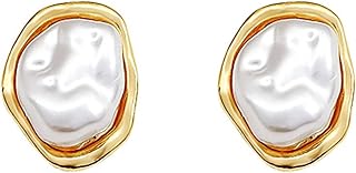 Baroque Pearl Stud Earrings For Women 14k Gold Plated Irregular Pearl Earrings Chunky Big Pearl Earring Vintage Pearl Statement Earring Jewelry Gift For Women