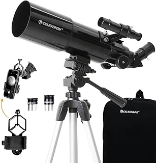 Celestron Travel Scope 80mm Telescope Kit with Backpack, Smartphone Adapter | 80mm Refractor Telescope Kit, Large Lens for Planets & Deep-Sky, Includes Smartphone Adapter & Backpack, Beginner-Friendly