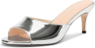 Castamere Women Round Open Toe Kitten Heel Mules Shoes Sandals Party Dance Dress Slip-on Sandals 6.5 CM Heels