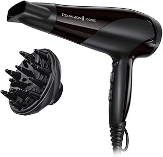 Remington Hair Dryer 2200W - Lightweight and Powerful - Ionic Function for Best Results, 3 Heating Levels, 2 Separate Fan Levels + Cooling Level, Diffuser - D3198