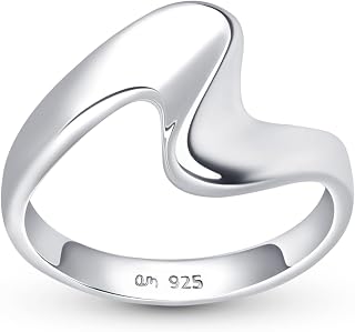 Amberta Solid 925 Sterling Silver Wave Ring for Women | Ocean Wave Ring Sterling Silver | Silver Wavy Ring | Silver Stackable Rings for Women