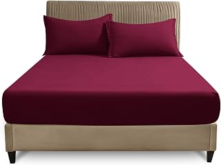 GC GAVENO CAVAILIA Polycotton Single Fiited Sheet (90x190 cm) - Easy Care 25 Cm Deep Plain Bed Linen Bed Sheet - Hypoallergenic Fade Resistant Bottom Sheet - Elastic Corner, Wine