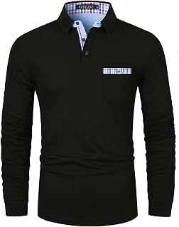 Men's Premium Long Sleeve Polo Shirt Casual Cotton T-Shirt with Real Pocket