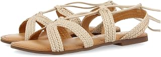 Darney Women's Flat Black Leather Braided Sandals