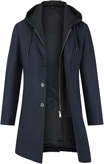 YOUTHUP Abrigo de Lana de Hombre con Gorra Slim Fit Invierno Sobretodo Grosor Trenca