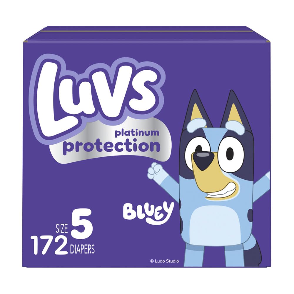Luvs Size 5 Baby Diapers, Platinum Protection Bluey Diapers for Day & Night,Size