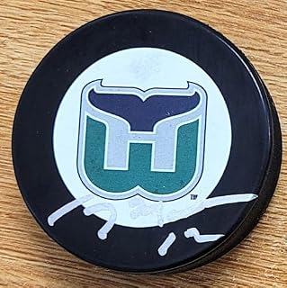 Autographed Greg Malone Hartford Whalers Hockey Puck