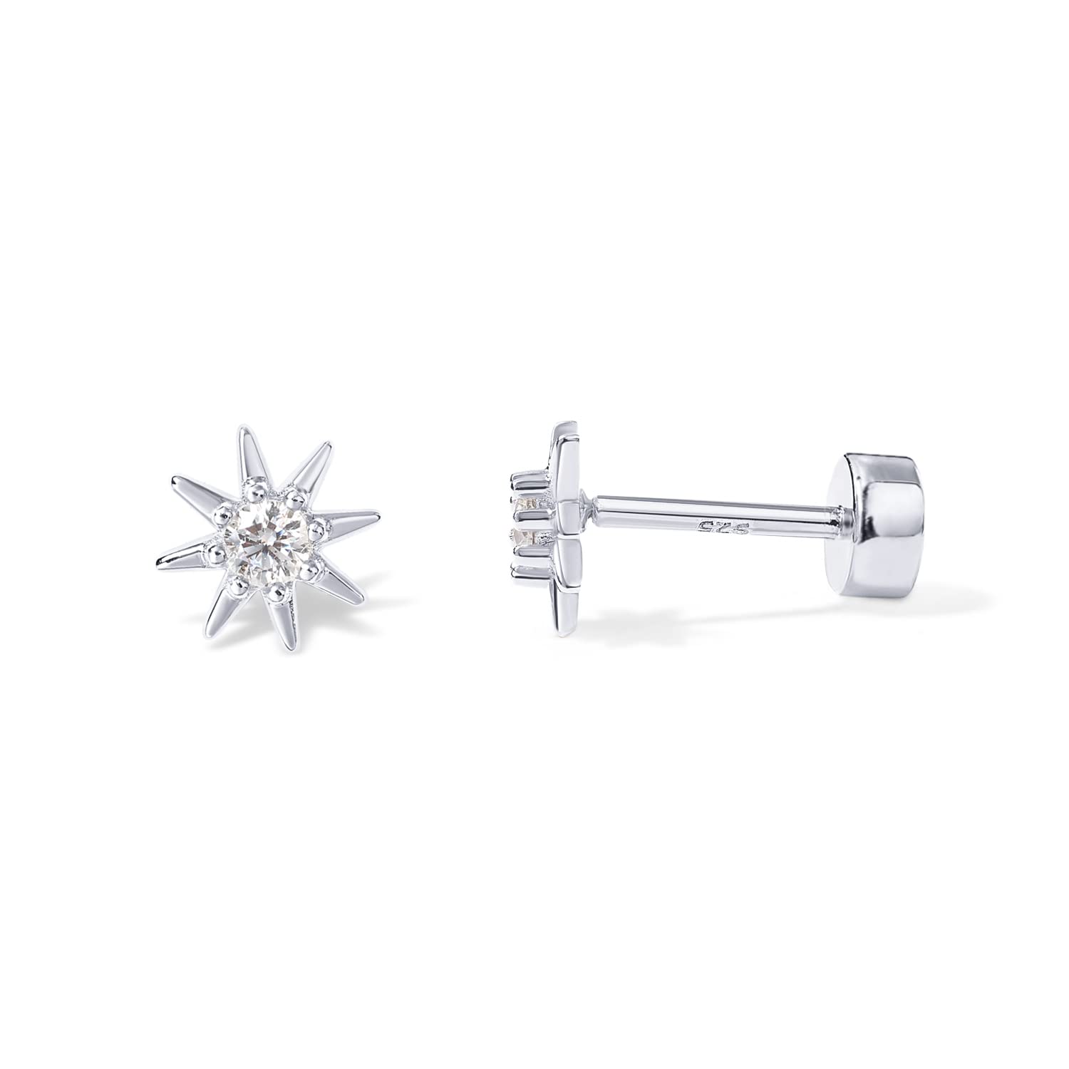 PAVOI 14K Gold Plated CZ Flat Back Earrings for Women, Cartilage Studs