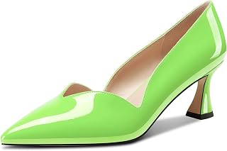 DearOnly Womens Mid Stiletto Heel Dress Slip-on Close Pointed Toe Pumps Cute Patent Leather Prom Casual Shoes 2.4 Inches Heels
