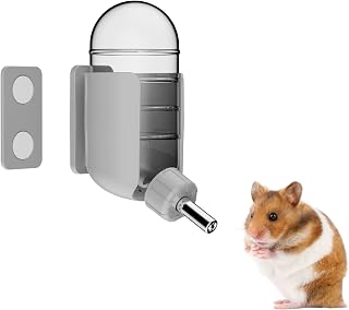 Hamster Water Bottle with Magnetic Holder, Freestanding Water Bottle for Glass Tanks, Suitable for Syrian Dwarf Hamsters Gerbils Mice Rats Degus (Grey, 120ml)