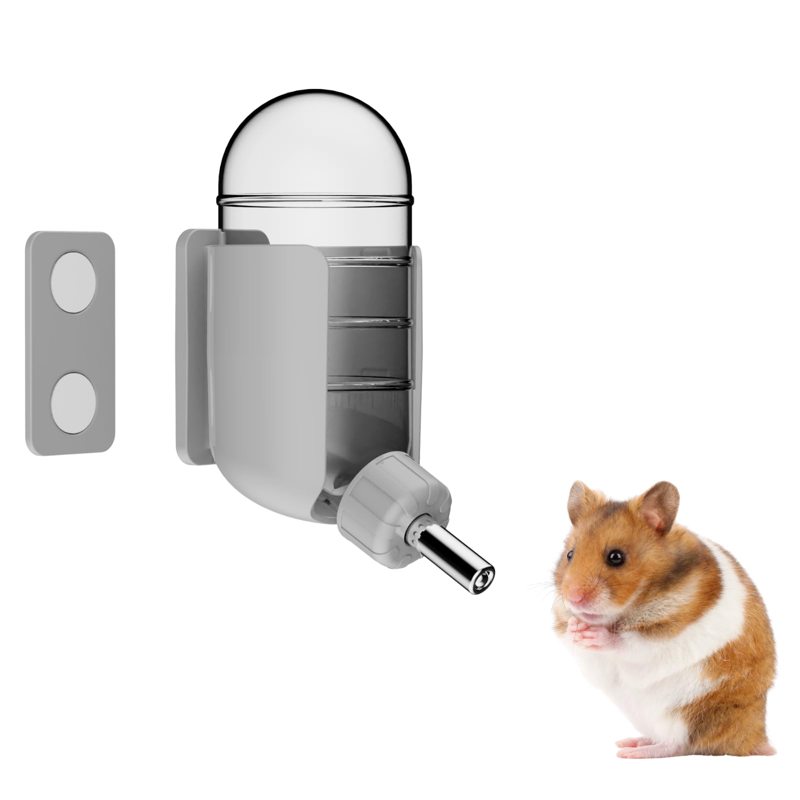 Hamster Water Bottle with Magnetic Holder, Freestanding Water Bottle for Glass T
