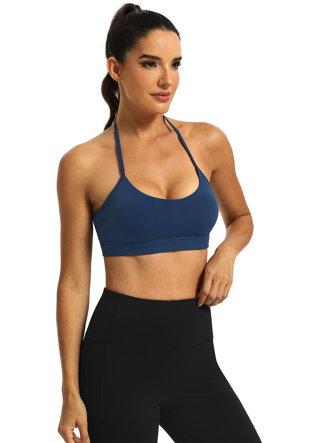 Workout Bra for Women Halter Top High Support Push-up Open Back Gym Wear Fitness