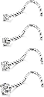 Uni-J 20G Nose Studs for Women Man 4 Pieces Different Sizes Surgical Steel Nose Studs Piercing Jewelry