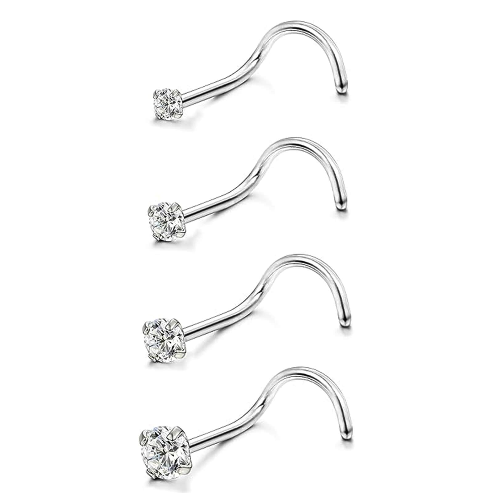 Uni-J 20G Nose Studs for Women Man 4 Pieces Different Sizes Surgical Steel Nose 