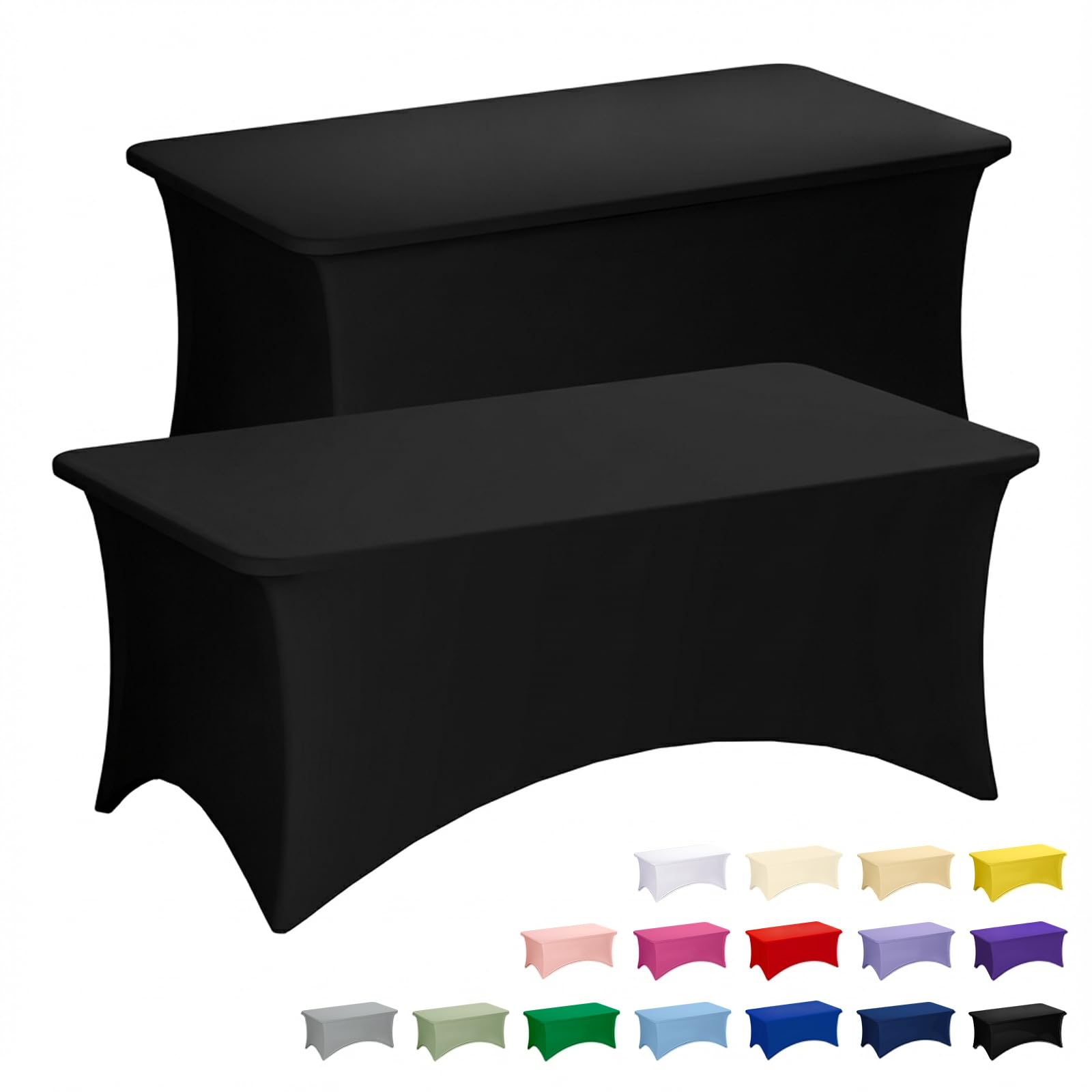 Fixwal 2 Pack 6FT Black Tablecloth Rectangle Spandex Fitted Table Cover | Fit fo