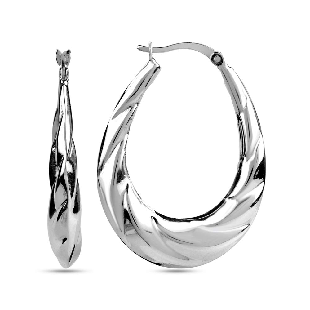 LeCalla 925 Sterling Silver Classic Hoop Earrings for Women | Oval, Round & Chun