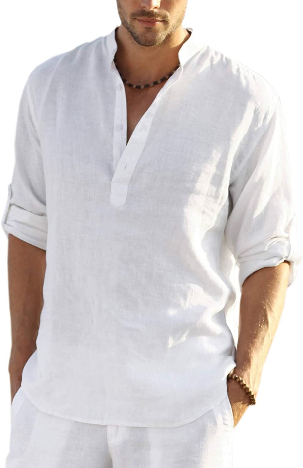 COOFANDY Men's Long Sleeve Henley Shirt Linen Shirt Casual Summer Shirt Regular 