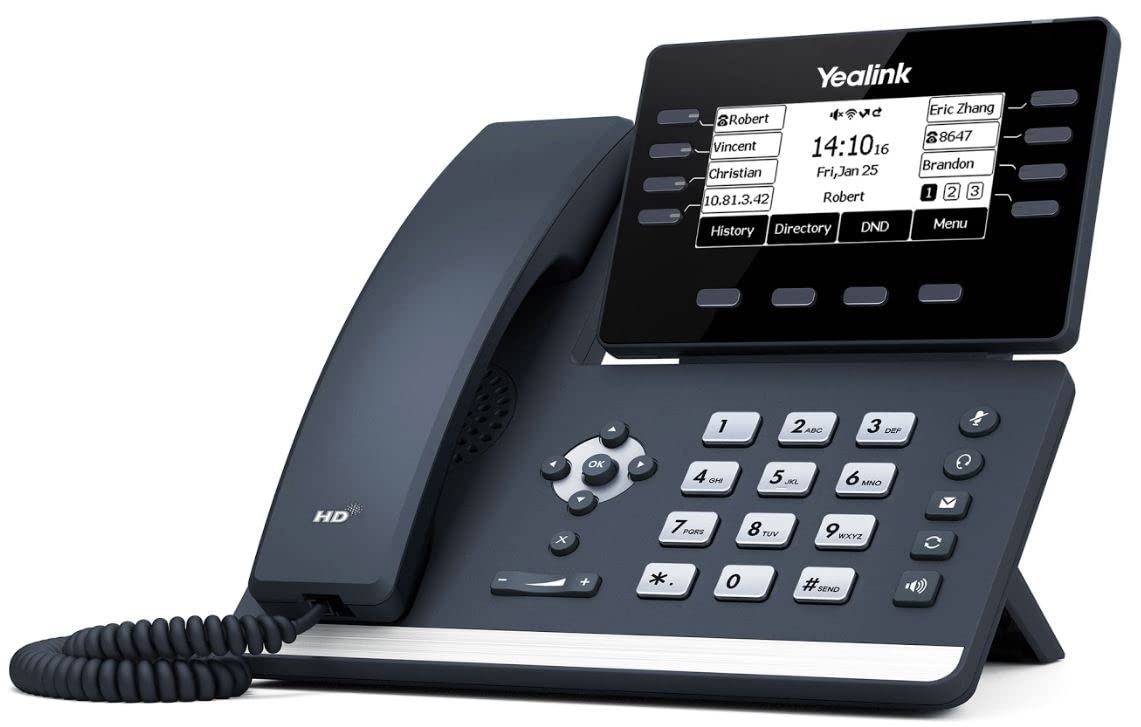 Yealink T53W IP Phone, 12 VoIP Accounts. 3.7-Inch Display w/o Adapter - Black (R