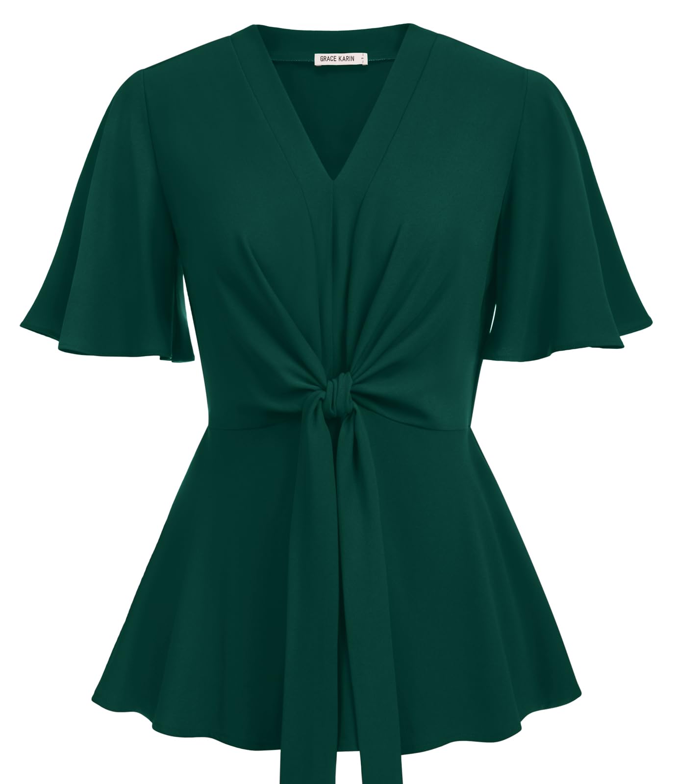 GRACE KARIN 2024 Women's Elegant Peplum Tops V Neck Tie Front Long Sleeve Shirts