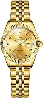 OLEVS Orologio da donna in oro con quadrante piccolo analogico al quarzo con diamanti per le donne placcato oro 14 carati orologio da donna d'affari cinturino in acciaio inossidabile calendario