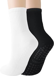 2/4 Pairs Pilates Socks for Women Yoga Grip Socks for Pure Barre Ballet Grippy Crew Sock Woman Sticky Sock