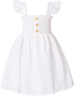 JEELLIGULAR Toddler Dress Ruffle Sleeveless Button Down Dress for Toddler Girl Dress Summer Beach Casual A-line Sundress