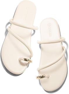Coutgo Womens Strappy Flat Sandals Square Open Toe Flip Flops Slides Toe Ring Summer Dress Shoes