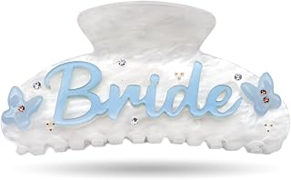 Bride Claw Hair Clip - White Marble Acrylic with blue Rhinestone Butterfly | Bridal Hair Accessory for Bachelorette Party, Bridal shower, Bride-to-Be Gifts, Wedding Hair Pieces, Engagement Gifts