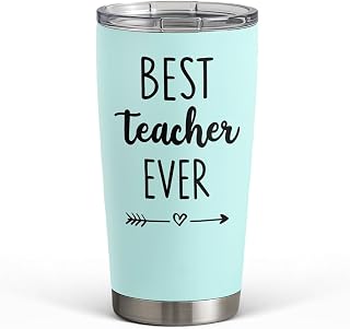 SANDJEST Teacher Tumbler - Best Teacher Ever Travel Coffee Mug Appreciation Gift for Teachers - 20oz Stainless Steel Tumblers Awesome Gifts for Birthday, Christmas, Graduation Day, Back To School
