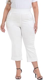 HDE Women's Plus Size Pull On Capri Elastic Waist Cropped Pant with Cuff