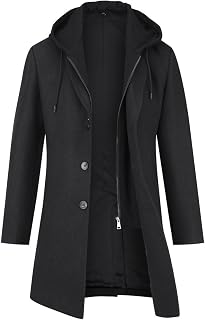 YOUTHUP Abrigo de Lana de Hombre con Gorra Slim Fit Invierno Sobretodo Grosor Trenca
