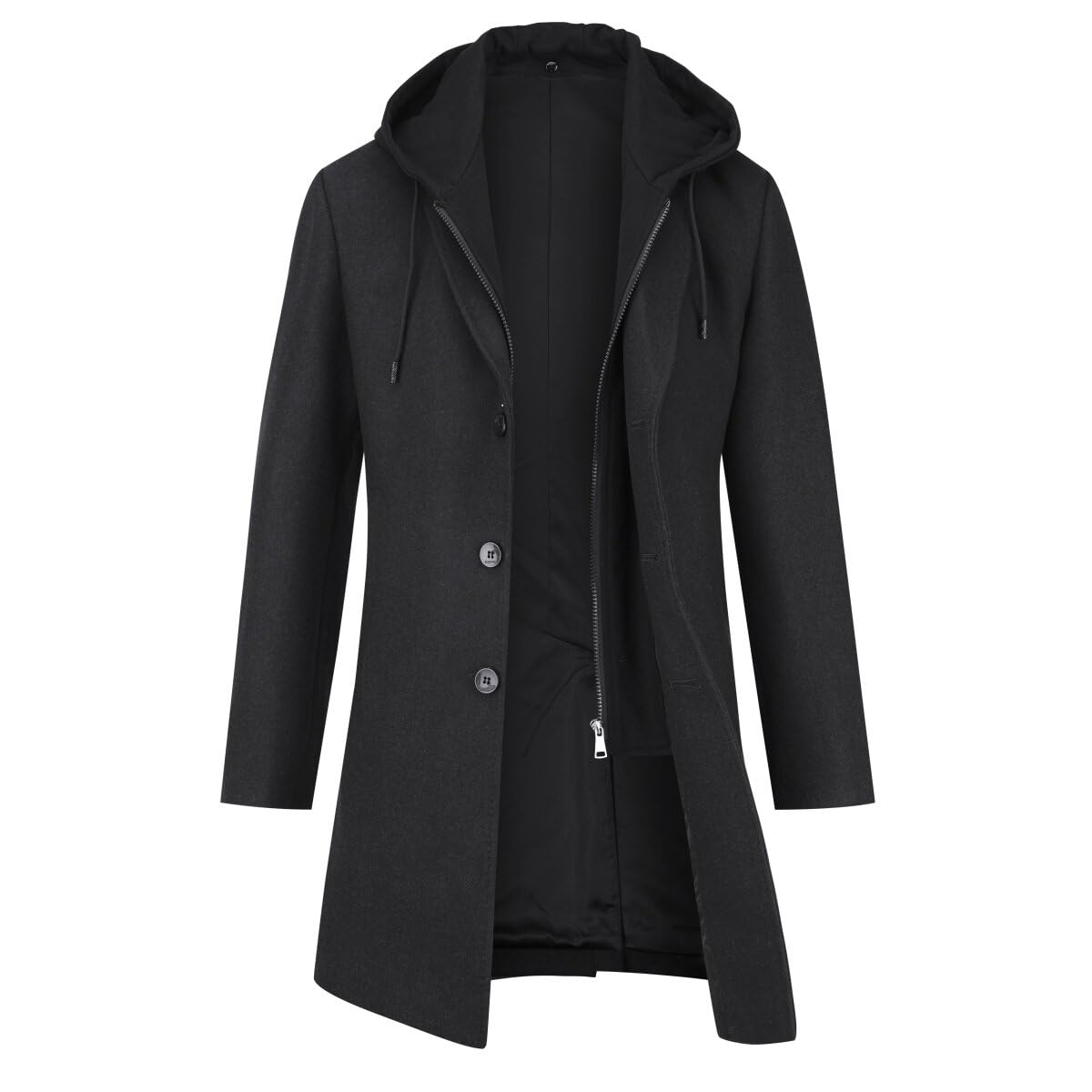 YOUTHUP Abrigo de Lana de Hombre con Gorra Slim Fit Invierno Sobretodo Grosor Tr