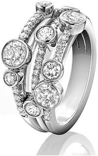 White Gold Plated Round Cubic Zirconia Inlaid Geometric Hollow Ring Personalized Accessory Ideal for Women Daily Wear, Casual Wear, Party, Holiday, Anniversary